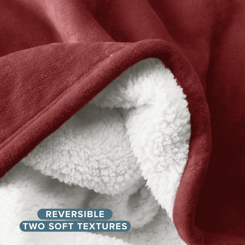 Bare Home Sherpa Fleece Blanket - Full/Queen Size - Blanket for Bed, Sofa, and Couch - Warm & Lightweight - Fluffy & Soft - Reversible (Full/Queen, Rosewood) - Image 3